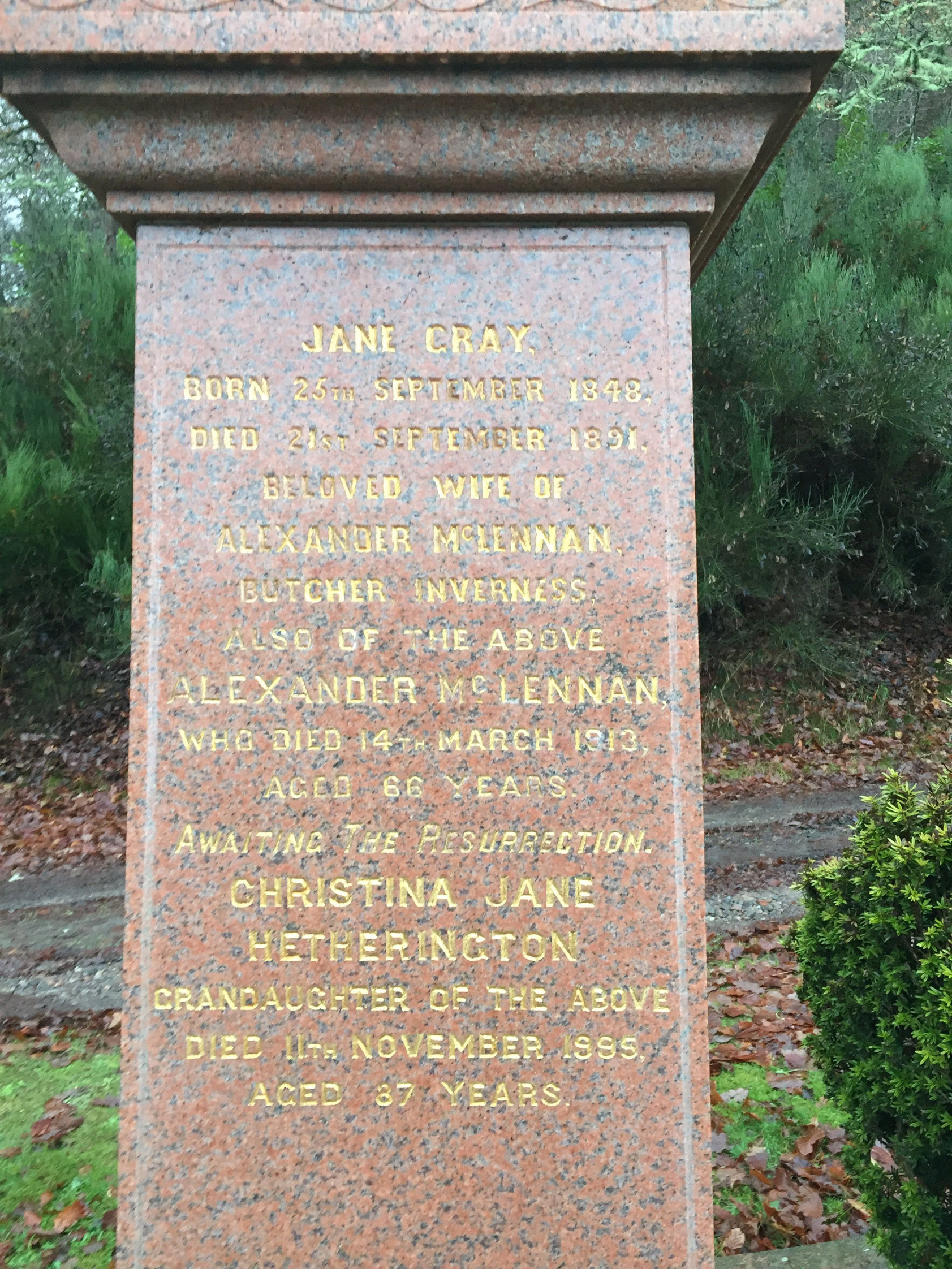 Photo of headstones/Alexander MacLennan died 1913 MI Tomnahurich, Inverness